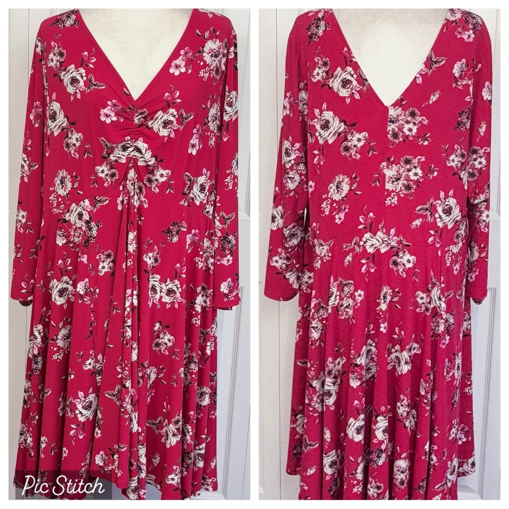 Torrid Dark Pink Floral Jersey Knit Cinch Front Mini Skater Dress 4X